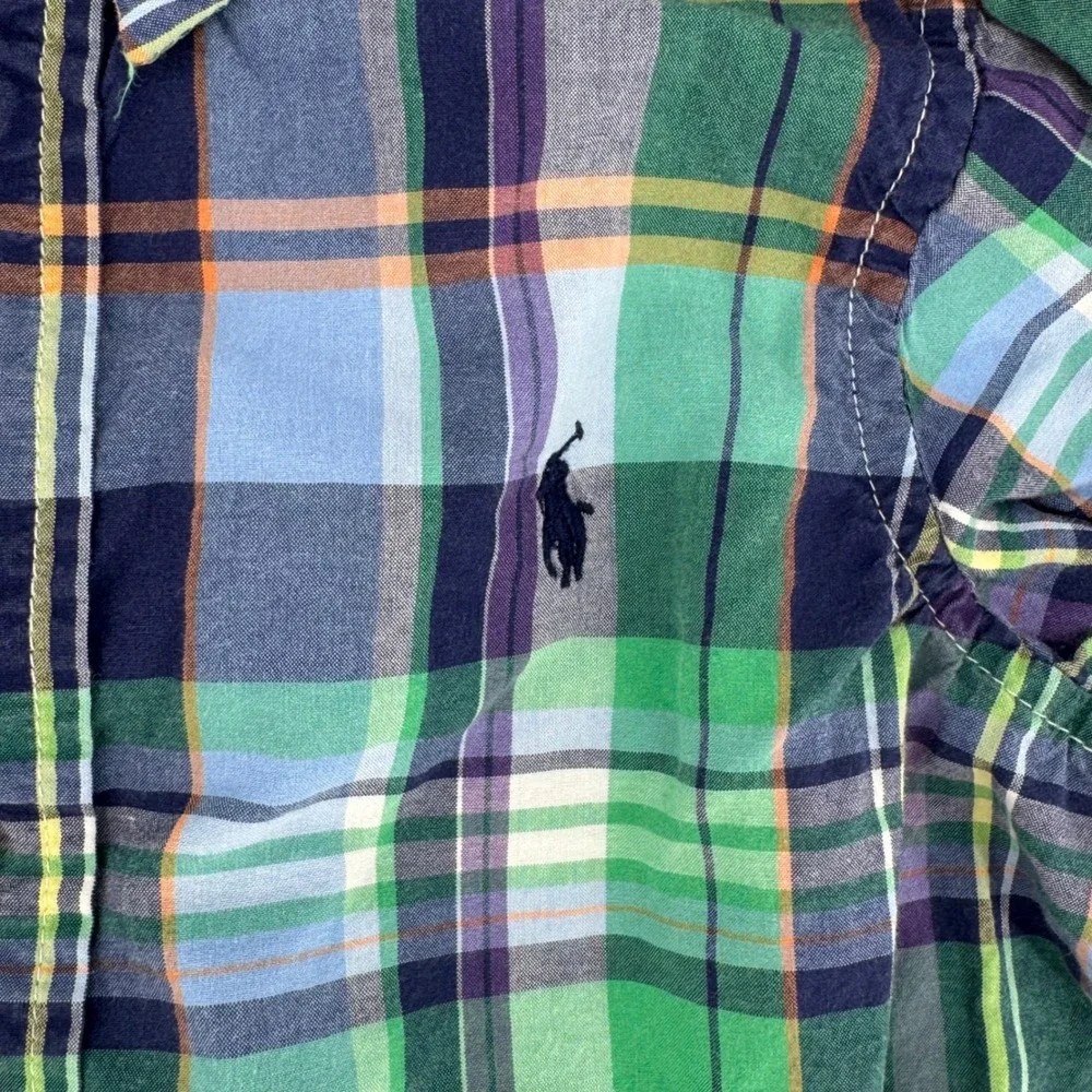 Ralph Lauren Toddler Boys 2T Plaid Button-Down Shirt Green‎ Blue Long Sleeve